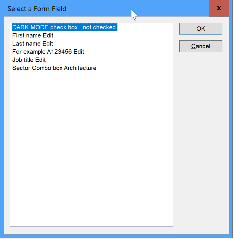 JAWS' dialog showing how JAWS guesses at the labels when the markup is not correct