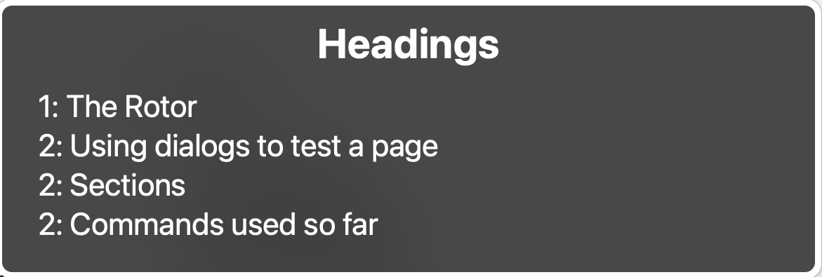 Voiceover's Rotor showing a list of headings