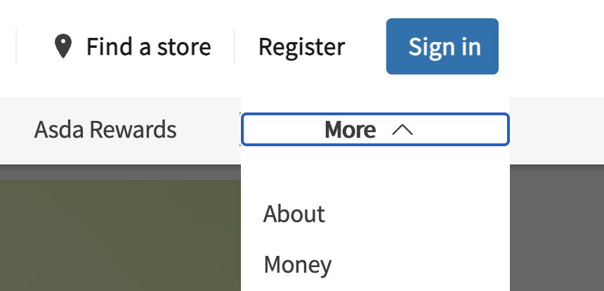 The More link with a blue outline focus indicator around the text and icon and the menu open below it.