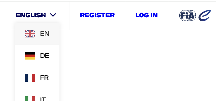 The same links, but this time the English link has been clicked to reveal a list of different language options in the same location as the numbered overlays from the previous image.