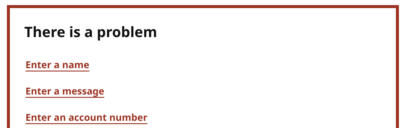 An error summary with a red border and a list of error messages.