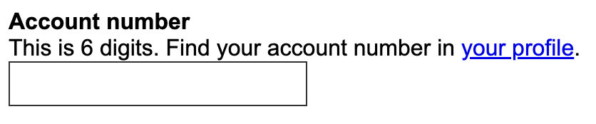 A text input with some hint text above it. The hint text has a link as part of the copy.