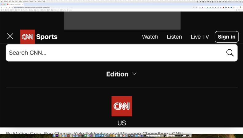 The CNN website showing the mobile layout on a large resolution desktop monitor.