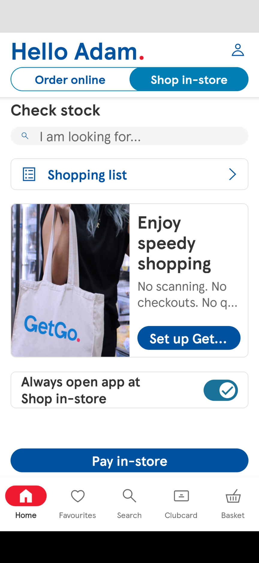 The Tesco shopping app. Some text is cut off with an ellipsis.