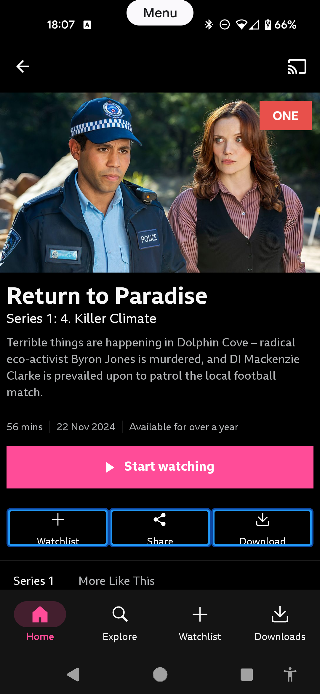The BBC iPlayer app showing a group of navigation buttons surrounded by a bright blue border.