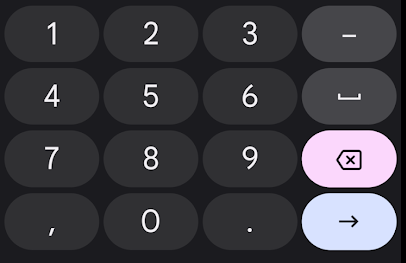 An Android keypad showing numbers along with options for comma and decimal point