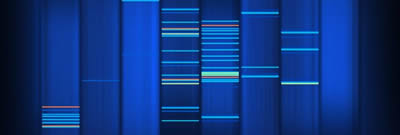 A colourful DNA-style rendering of the site's code