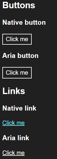 Buttons look the same. The native link is blue whilst the aria one is white.