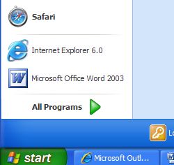 Safari in the Windows start menu