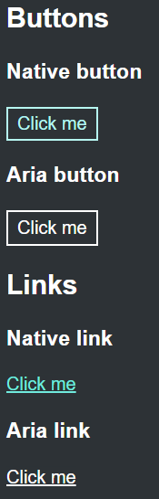 Both native elements are teal and both aria elements are white